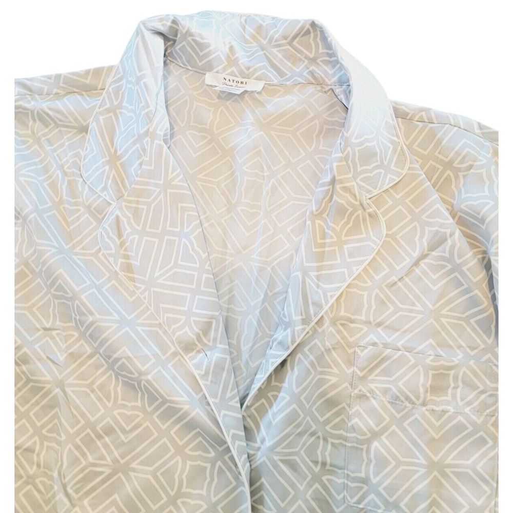 Josie Natori XL Private Luxuries Silver Night Shirt Silky Button Up NWT RV $98‎